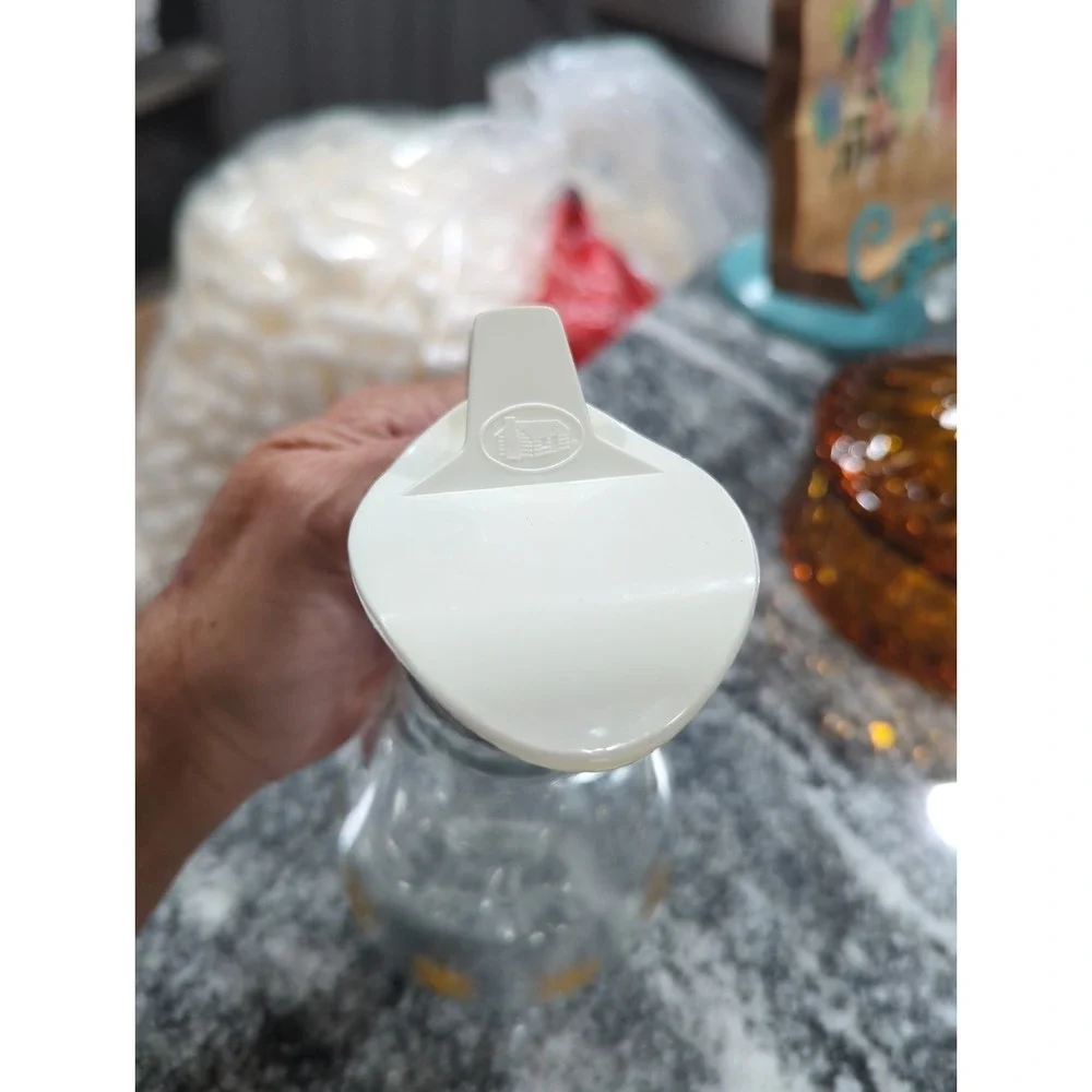 Vintage Log Cabin Syrup Pitcher Dispenser Atomic Gold Starburst MCM Glass Stars